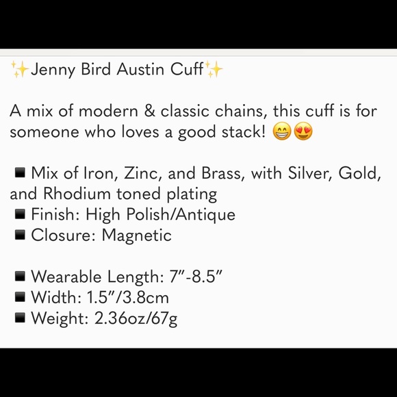 Brand new in bag ⚜️Jenny Bird Austin Cuff⚜️ - Picture 6 of 7